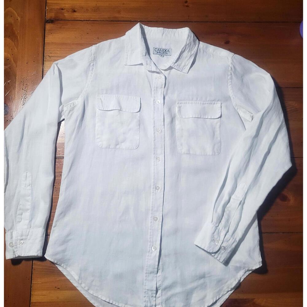 CAMIXA by Celina Di Pisa Women's White Linen Button-Down Shirt - Sz S Classic - Picture 5 of 9